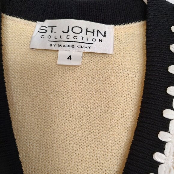 ST. JOHN SANTANA KNIT JACKET BY MARIE GRAY L/S LGT YELLOW BLACK IVORY KNIT SZ 4 - Picture 4 of 13